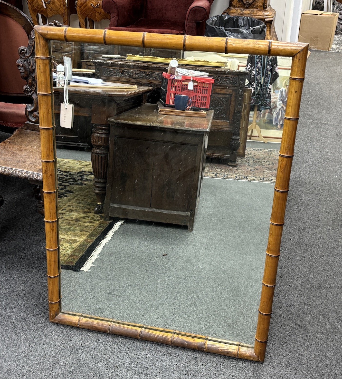A late 19th/ early 20th century French simulated bamboo rectangular cherry wall mirror, width 75cm, height 101cm